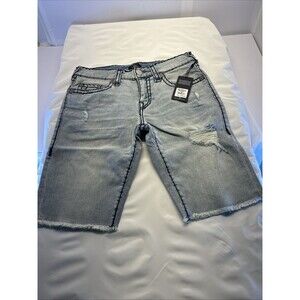 True Religion Ricky Super T Fray Relaxed Straight Shorts Men SZ 32 Light Demin